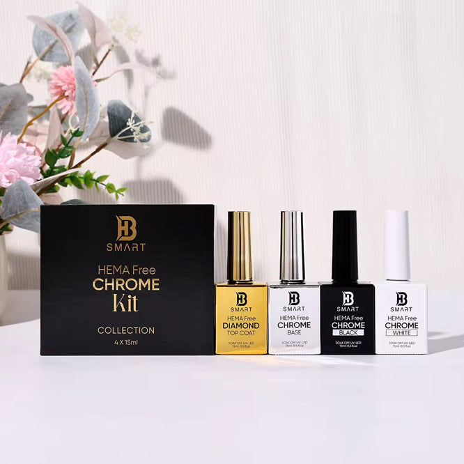 BHSMART Chrome Base TPO & HEMA-Free Super White/Black/Clear UV/LED Gel No Wipe Mirror Effect Chrome