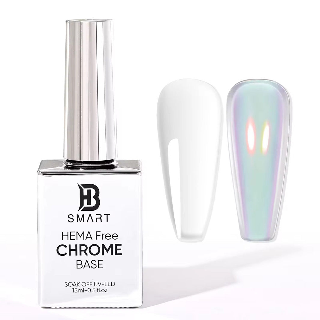 BHSMART Chrome Base TPO & HEMA-Free Super White/Black/Clear UV/LED Gel No Wipe Mirror Effect Chrome