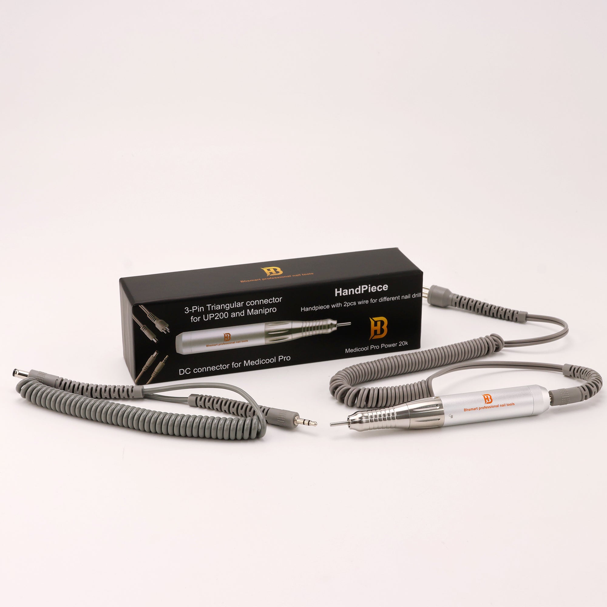 BHSMART High Power Nail Driller Handpiece Quiet and Vibration-Free Professional Electric Nail Drill Machine with Multiple Connector Cables, Silver