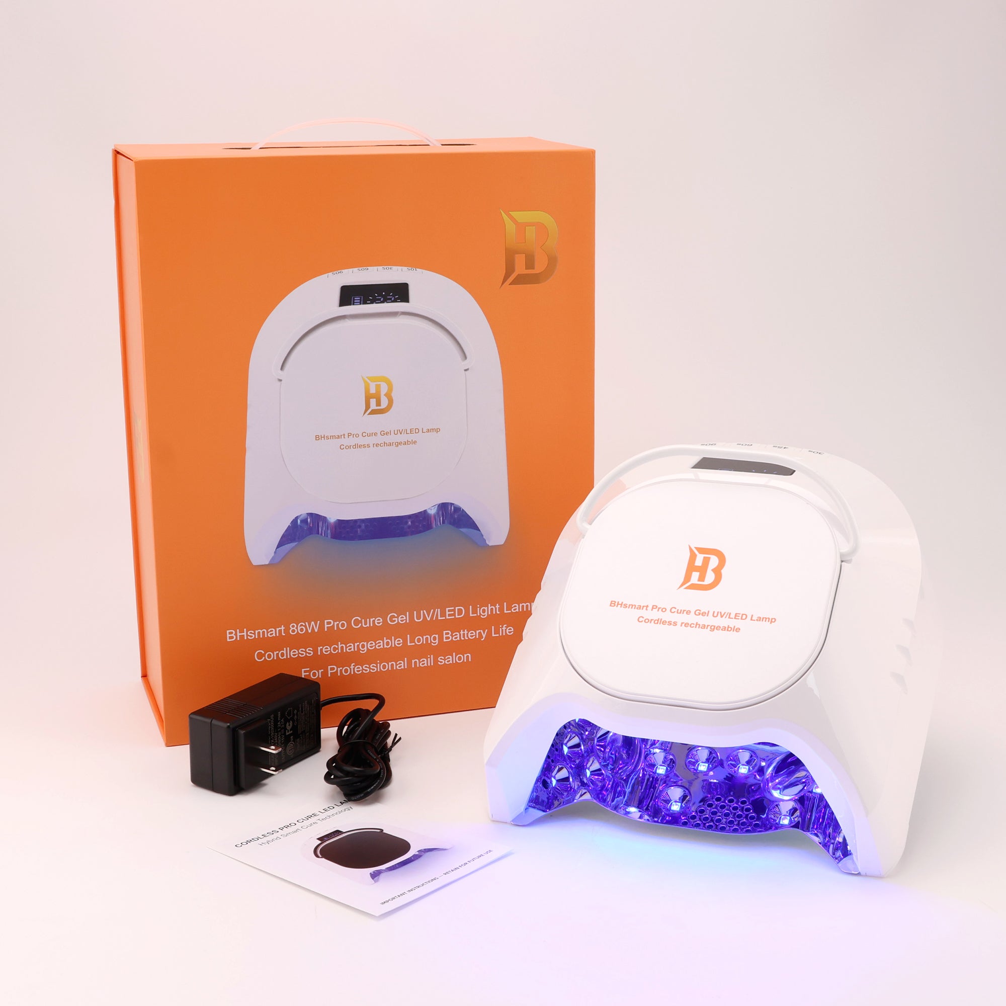 BHSMART- Pro Professional Hybrid 86W Wireless Rechargeable UV LED Nail Curing Lamp Cordless Nail Dryer for Gel Nails, Manicure, Pedicure White