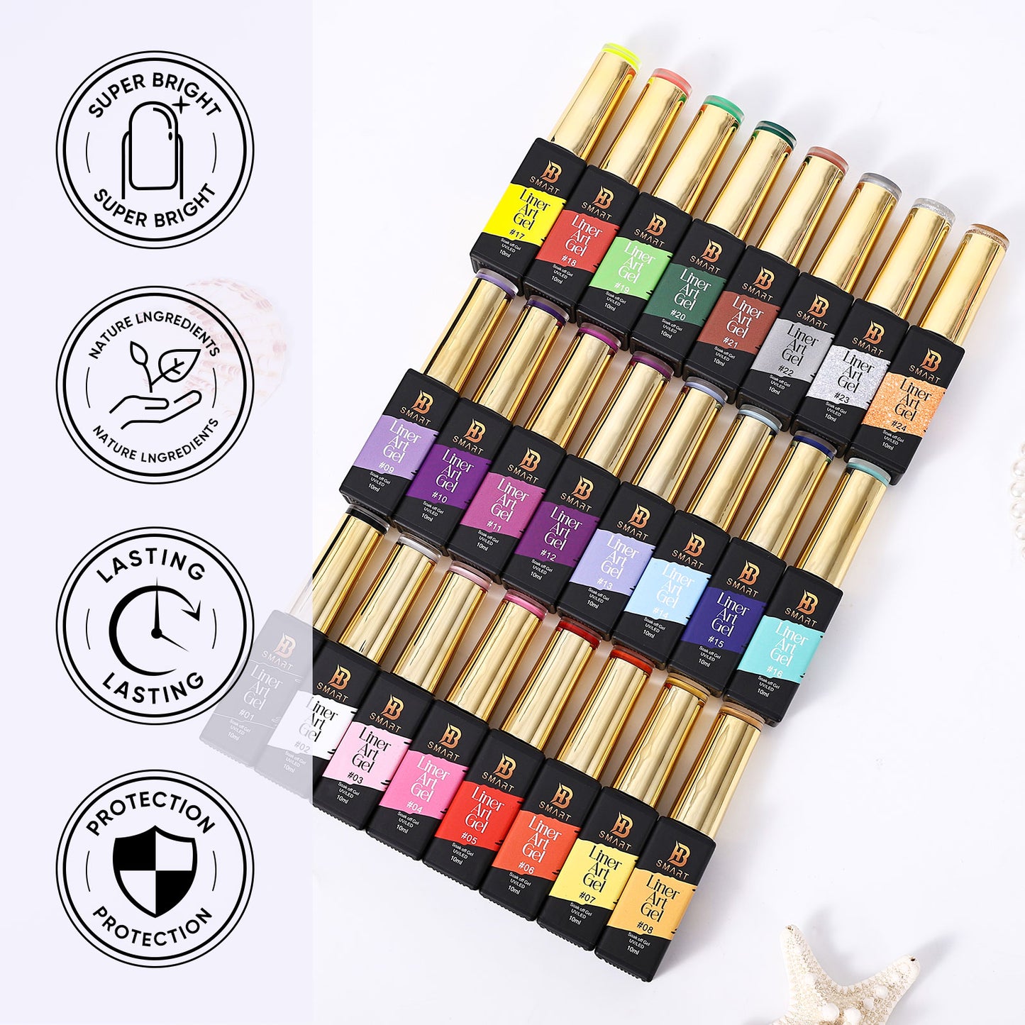 BHSMART 24 Color Professional TPO & HEMA-Free UV/LED Gel Liner Kit for Nail Art